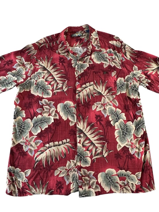 Campia Other - Vintage-Style Campia Red Tropical Print Short-Sleeve Button-Down Shirt XL